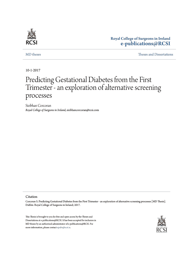 Fillable Online epubs rcsi Predicting Gestational Diabetes from the