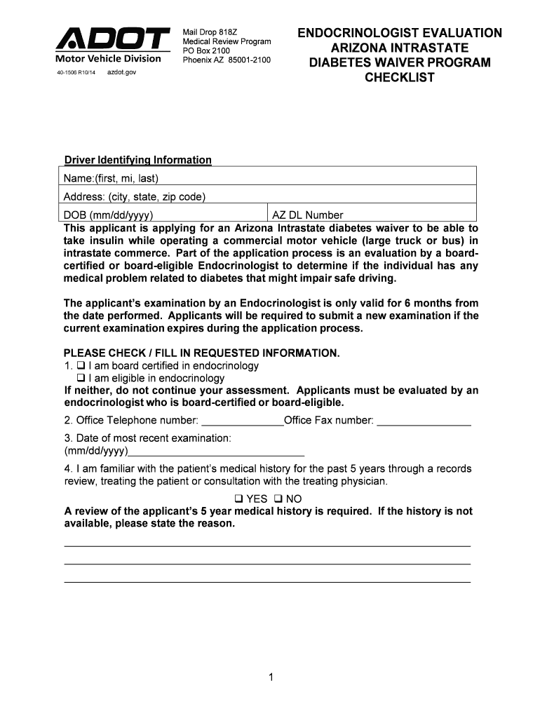 endocrinologist evaluation arizona intrastate diabetes waiver Preview on Page 1