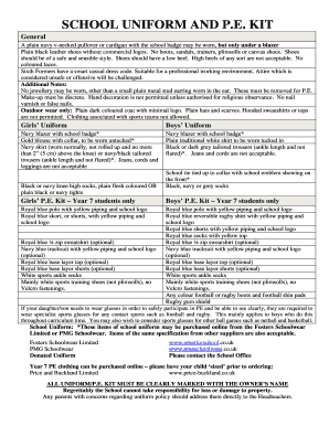 Fillable Online Uniform Dress Code and Buying GuideParents Fax Email ...