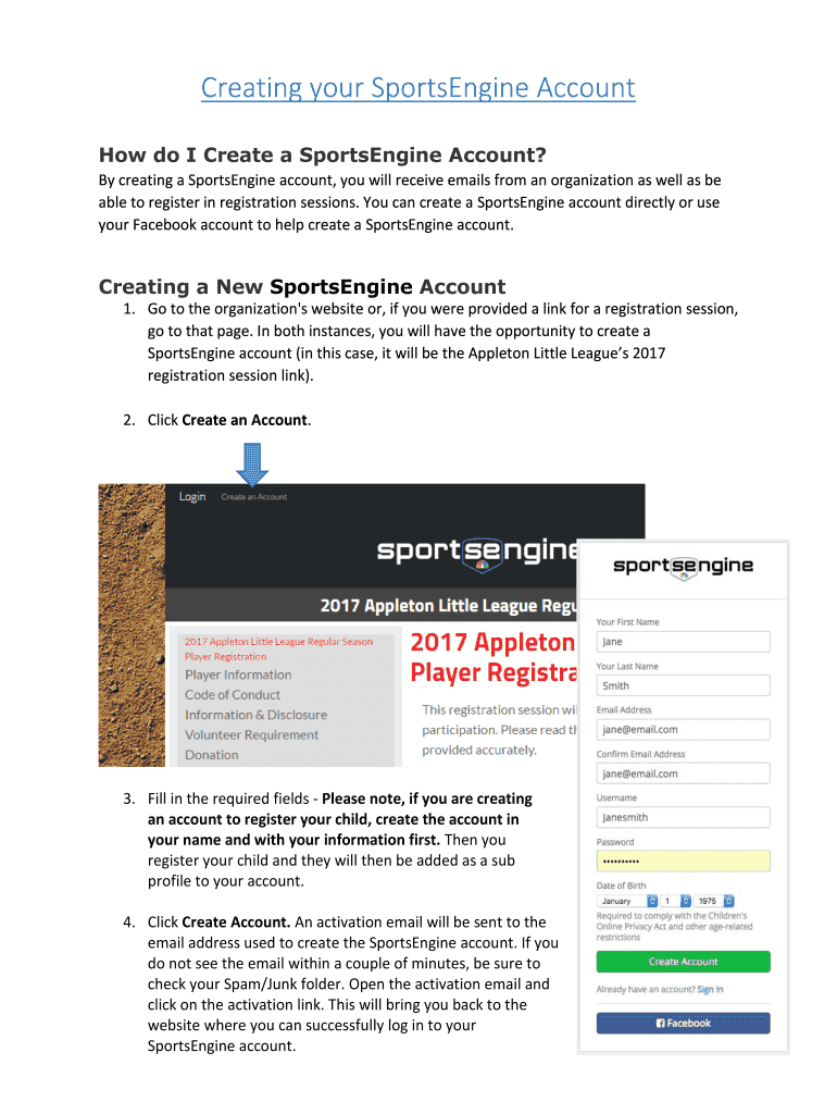 Fillable Online How to Create a SportsEngine Account SportsEngine