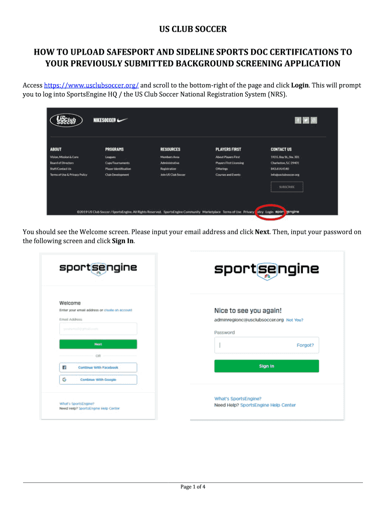 Fillable Online us club soccer how to upload safesport and sideline