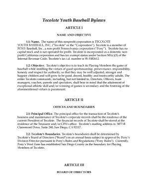 Tecolote Youth Baseball Bylaws