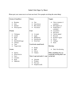 Salad Club Sign-Up Sheet - SPUD