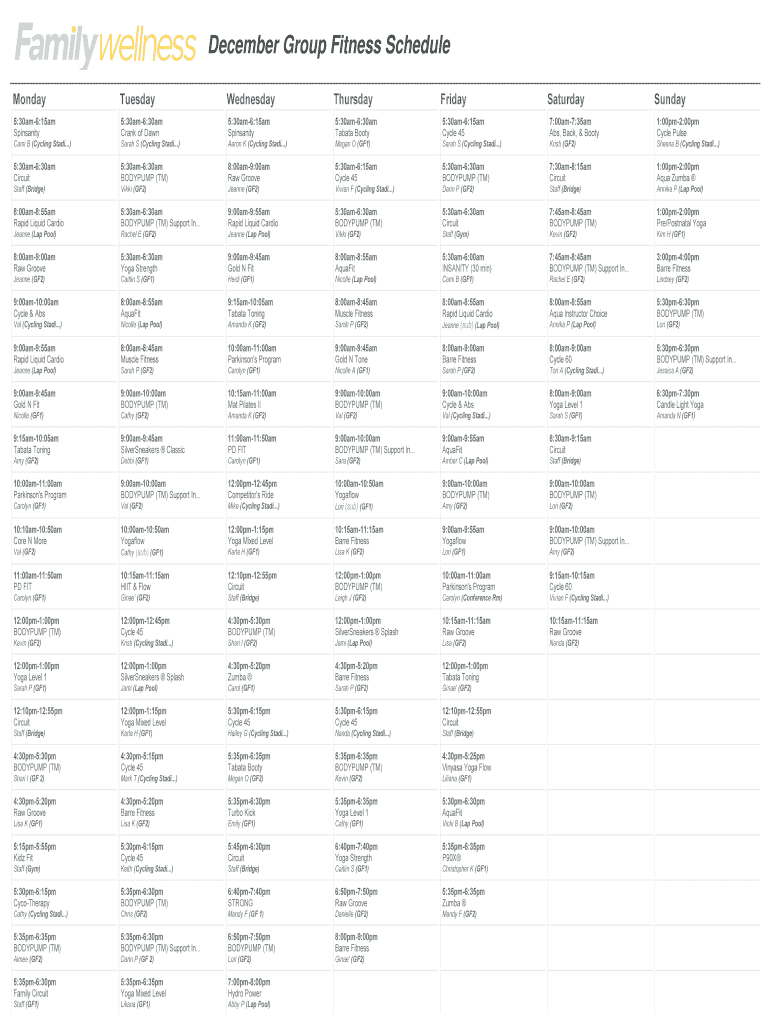 Fillable Online Group Fitness Schedule Template.indd Fax Email Print ...