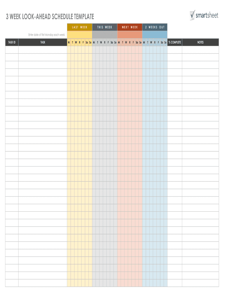 3 Week Look Ahead Template Excel Fill Online Printable Fillable 