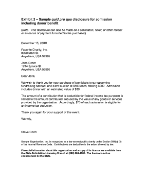 Exhibit 2 Sample quid pro quo disclosure for event with benefit