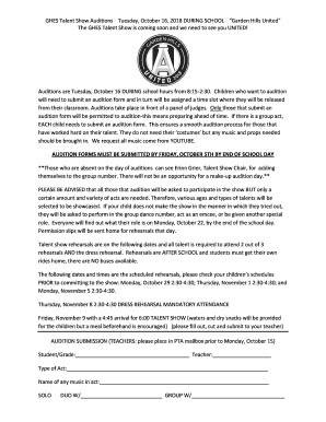 AUDITION FORMS MUST BE SUBMITTED BY FRIDAY, OCTOBER