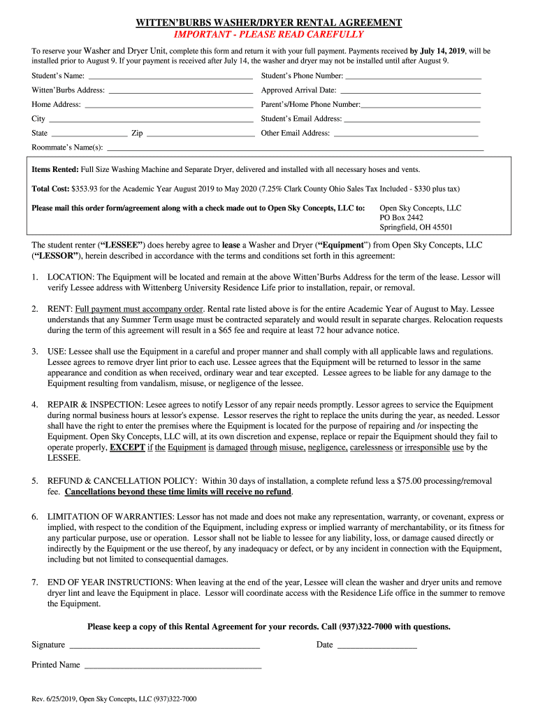 Fillable Online www5 wittenberg witten'burbs washer/dryer rental