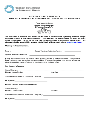 Fillable Online Pharmacy Technician Change of Employment Notification ...
