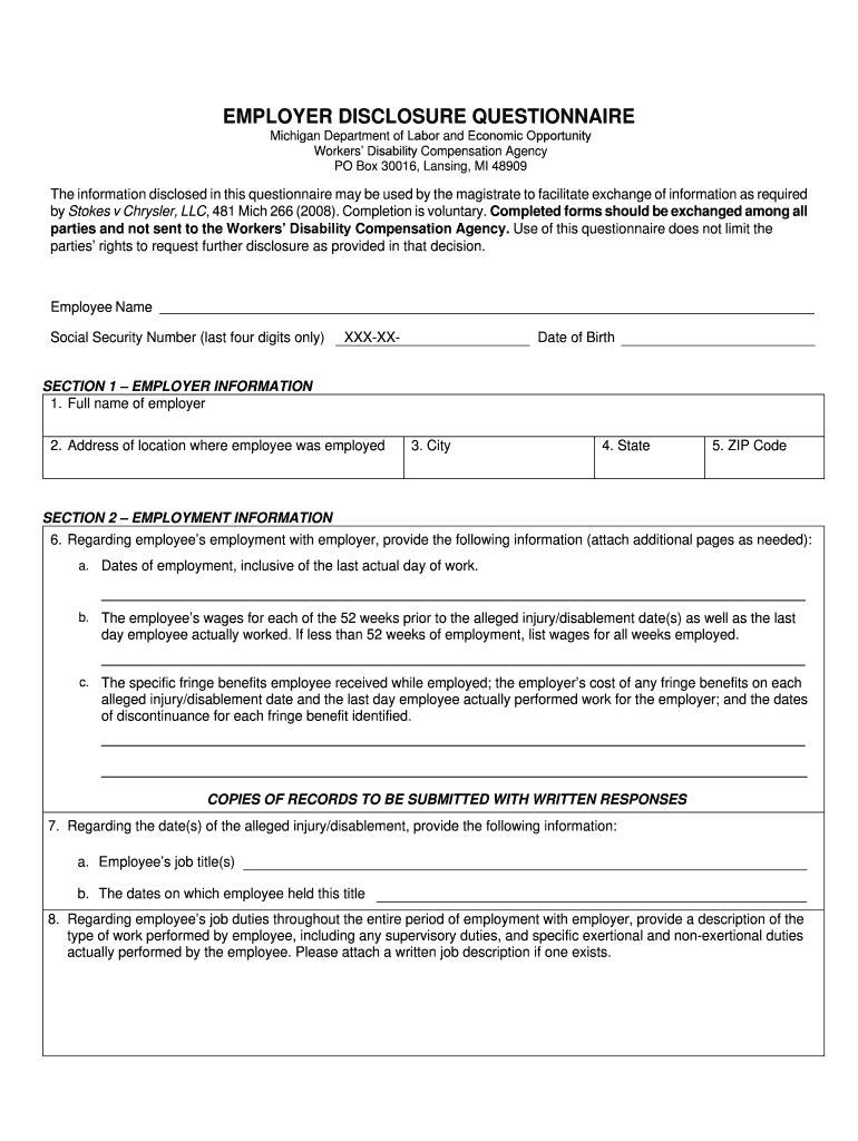 michigan employer disclosure Preview on Page 1