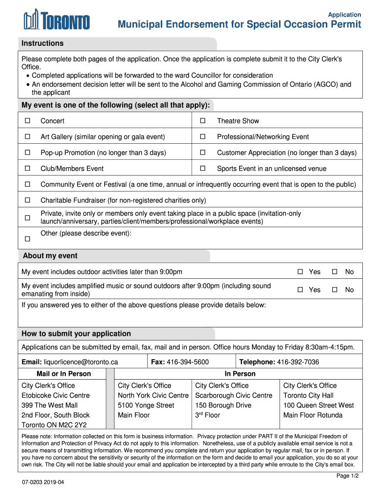 Fillable Online Application Form Municipal Endorsement for Special