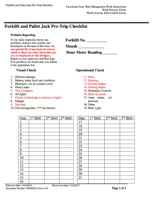 Forklift and Pallet Jack Pre-Trip Checklist