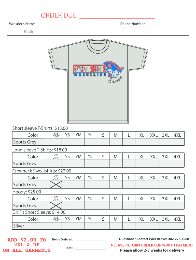 Fillable Online Clarkson Leigh Wrestling Order Form Fax Email Print ...