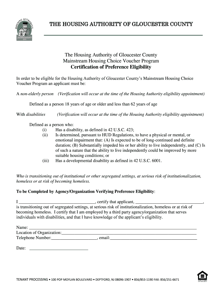 Fillable Online Mainstream Housing Choice Voucher Program Fax Email