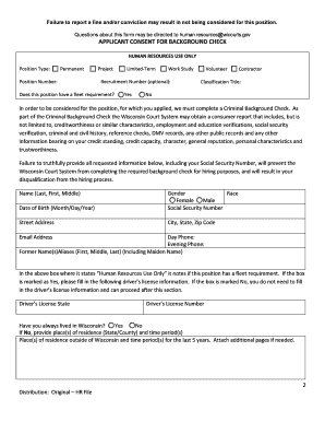 WI Applicant Consent For Background Check - Fill and Sign Printable  Template Online