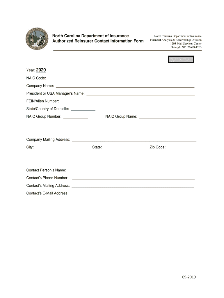 09-2019 North Carolina Department of Insurance Authorized Preview on Page 1