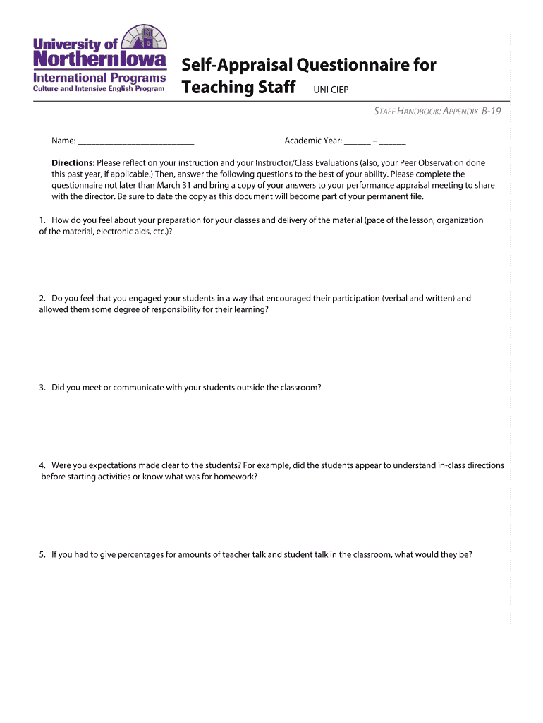 self appraisal teaching staff Preview on Page 1