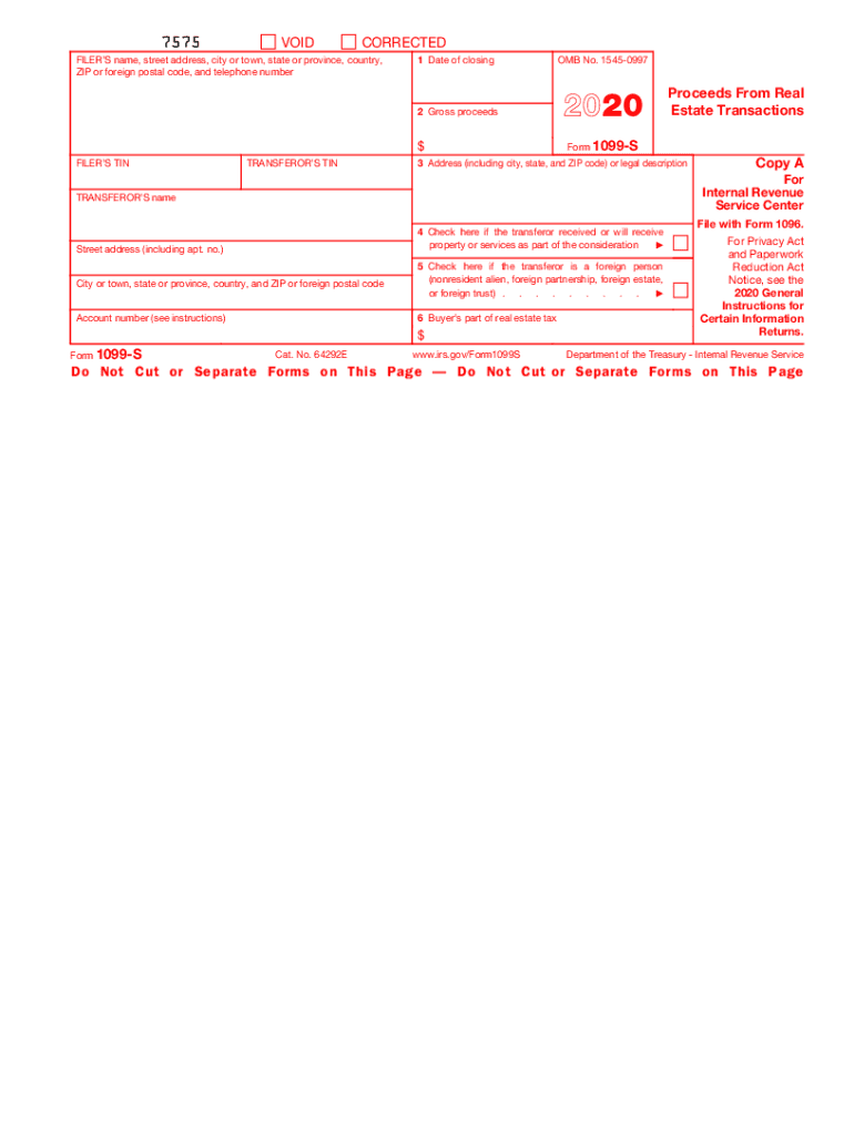 2020 Form IRS 1099-S Fill Online, Printable, Fillable, Blank - pdfFiller