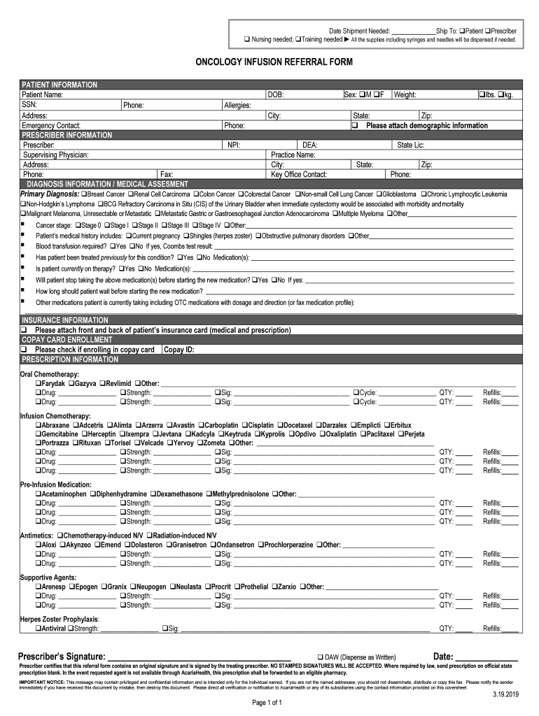 Acaria Health - VA-CT-Oncology Infusion Referral Form Oncology Infusion Referral Form Preview on Page 1