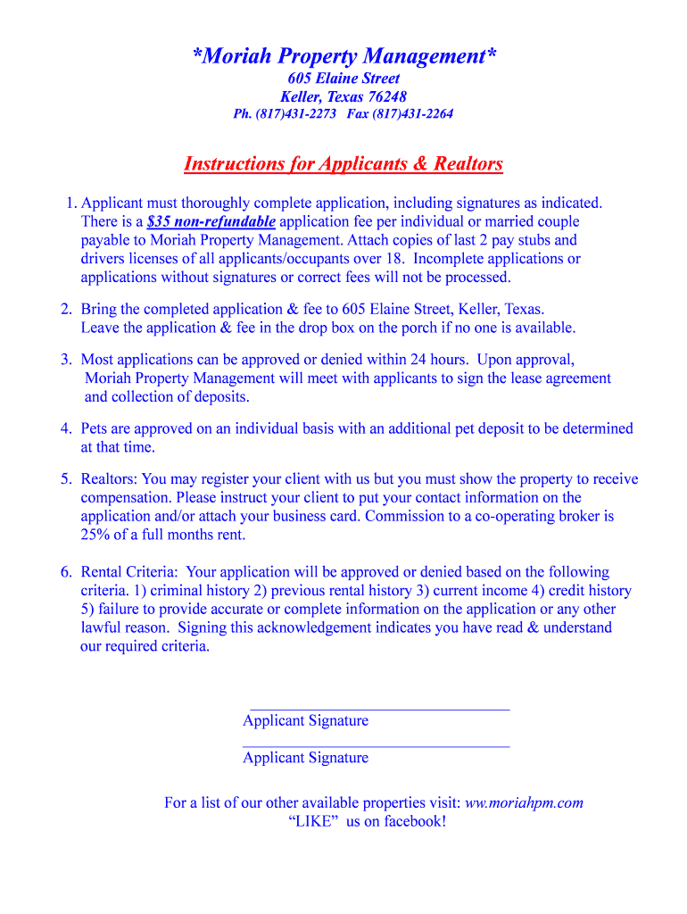 Fillable Online *Moriah Property Management* Fax Email Print pdfFiller