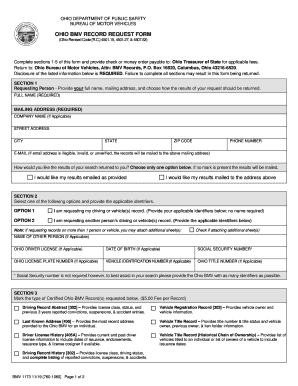 Fillable Online publicsafety ohio OHIO BMV RECORD REQUEST FORM Fax ...