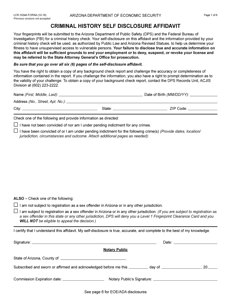 criminal history self disclosure affidavit Preview on Page 1