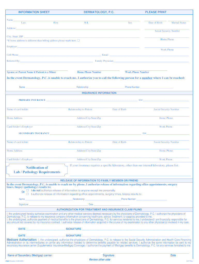 Name Date of Birth Sex F M Please Print - dermatologypc Preview on Page 1