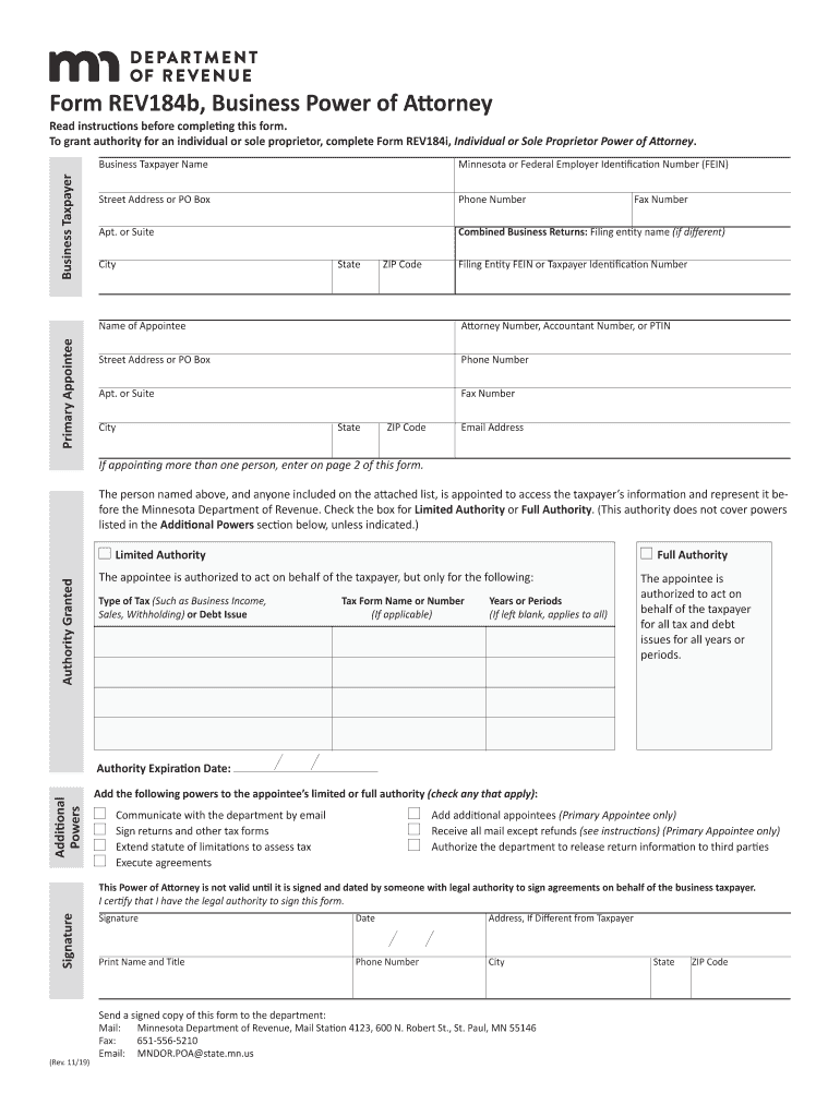 REV184-b, Business Power of Attorney Preview on Page 1