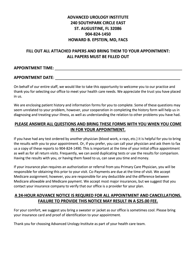 St. Augustine - Patient History (Packet Form) Preview on Page 1.