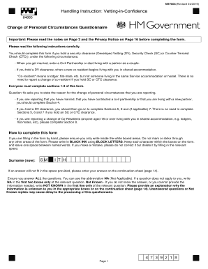 Change of Personal Circumstances Questionnaire