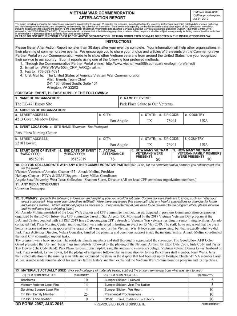 Fillable Online Get The DD Form 2957 Vietnam War Commemoration After dd-form-2957-vietnam-war-commemoration-after-action-report-dd-forms