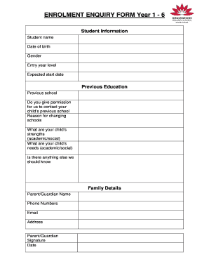 ENROLMENT ENQUIRY FORM Year 1 - 6