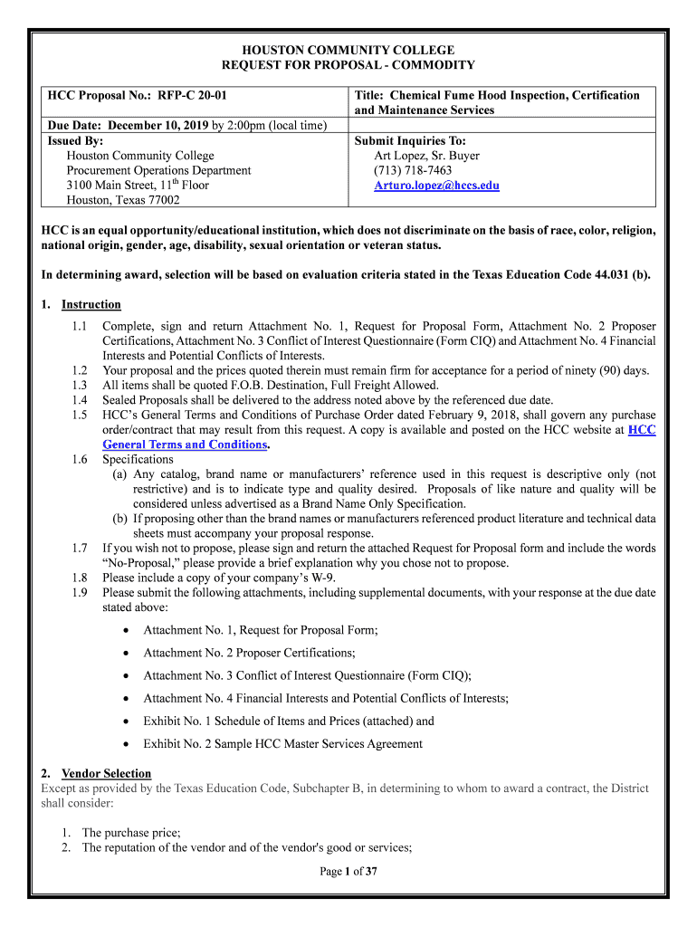 Fillable Online RFPC 2001 Chemical Fume Hoods Insp.Cert. Srvcs(v3