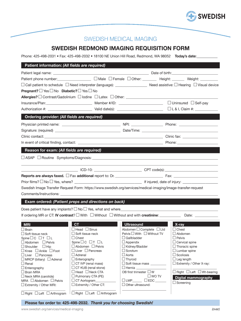 Fillable Online SWEDISH MEDICAL IMAGING Fax Email Print pdfFiller
