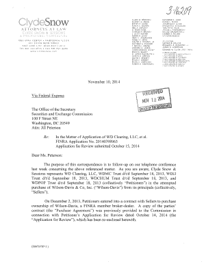WD Clearing, LLC, WDMC Trust, WDJJ Trust, WDCHUM Trust, and WDPOP Trust. RE-Submission of Application for Review and Request for Oral Argument