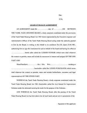 Tamil Nadu Lease-Cum-Sale Agreement