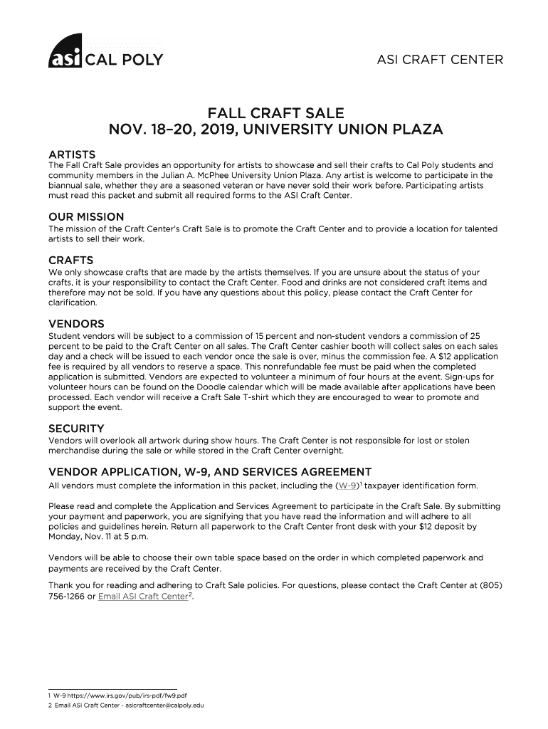 Fillable Online Craft Sale Vendor Application Form ASI Cal Poly Fax Email Print pdfFiller