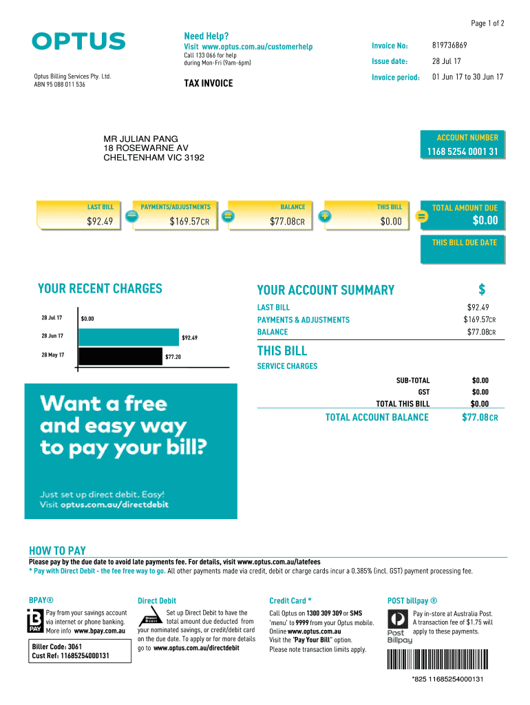 optus pay my bill Preview on Page 1