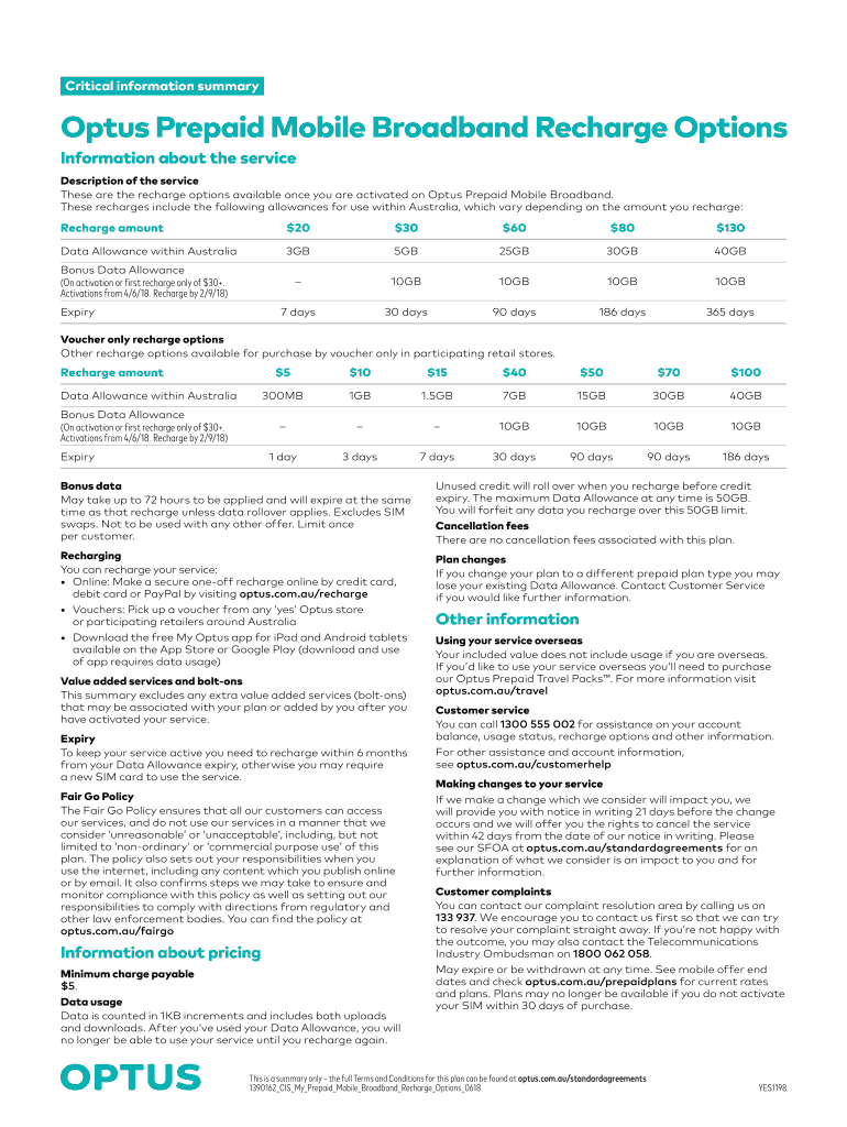 Fillable Online These are the recharge options available once you are