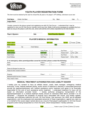Fillable Online Us Club Soccer Youth Player Registration Form - Fill ...