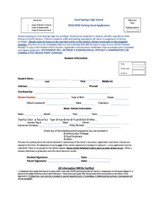 Fillable Online J.P. Taravella High School Parking Decal Registration ...