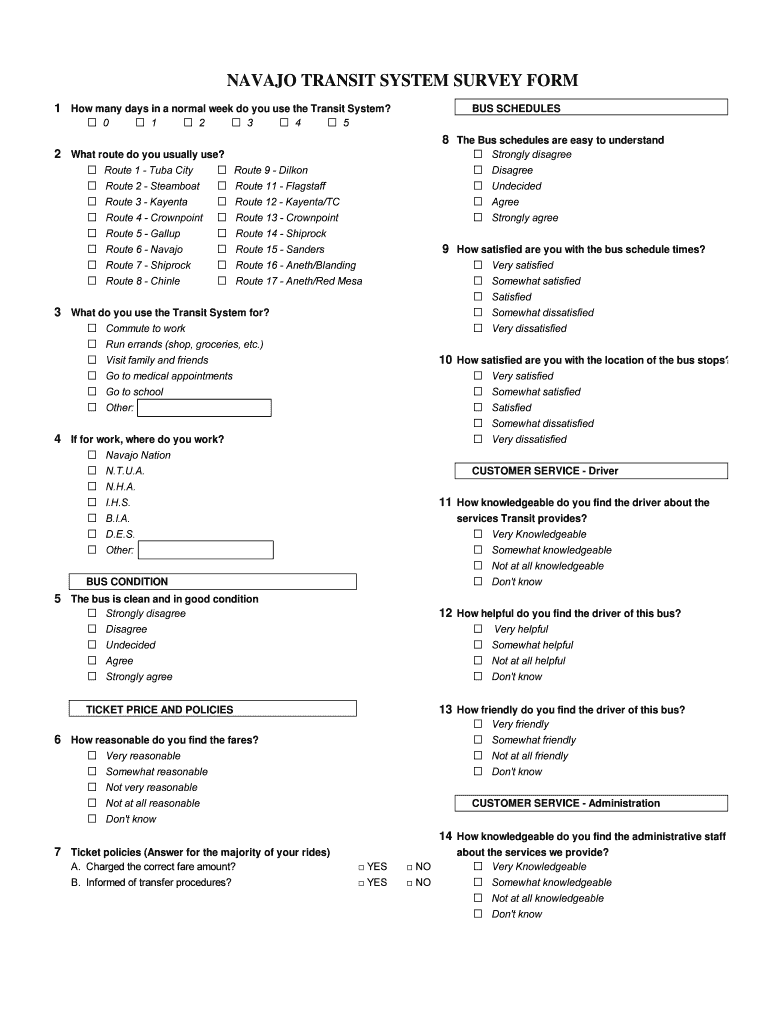 Fillable Online NAVAJO TRANSIT SYSTEM SURVEY FORM Fax Email Print ...