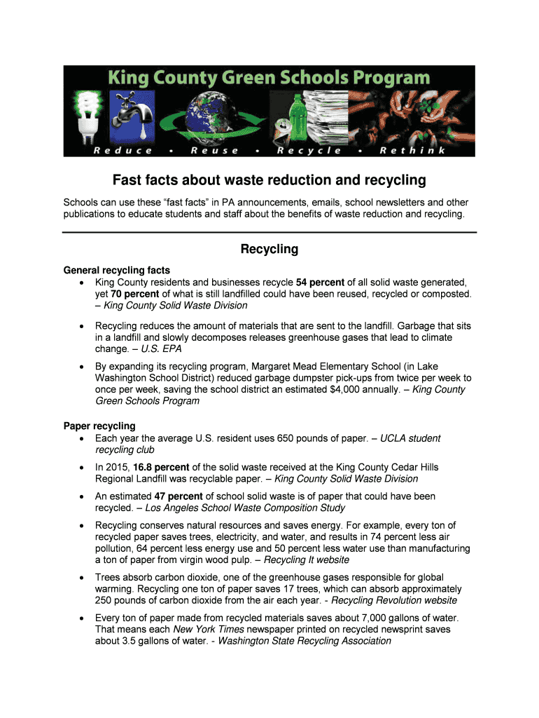 Fillable Online Fast facts about waste reduction and recycling King
