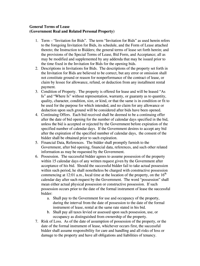 General Terms of Lease - GSA Preview on Page 1