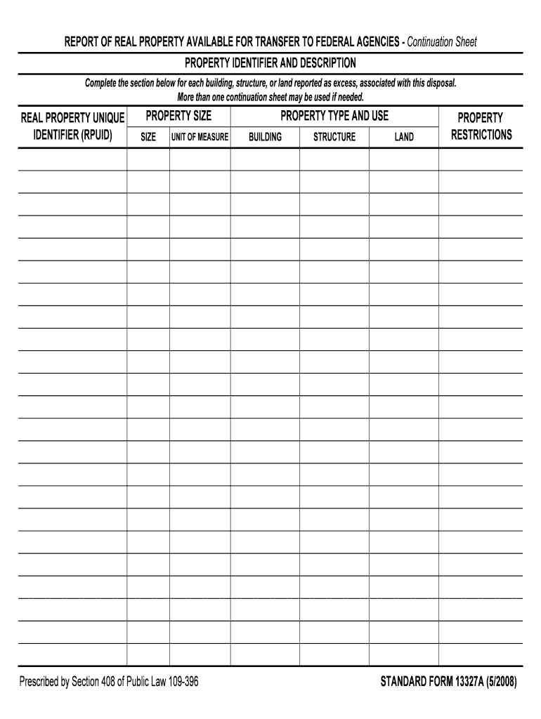 REAL PROPERTY STATUS REPORT SF-429 (COVER PAGE Preview on Page 1