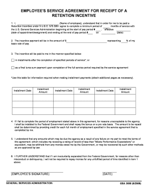 employee's service agreement for receipt of a retention incentive