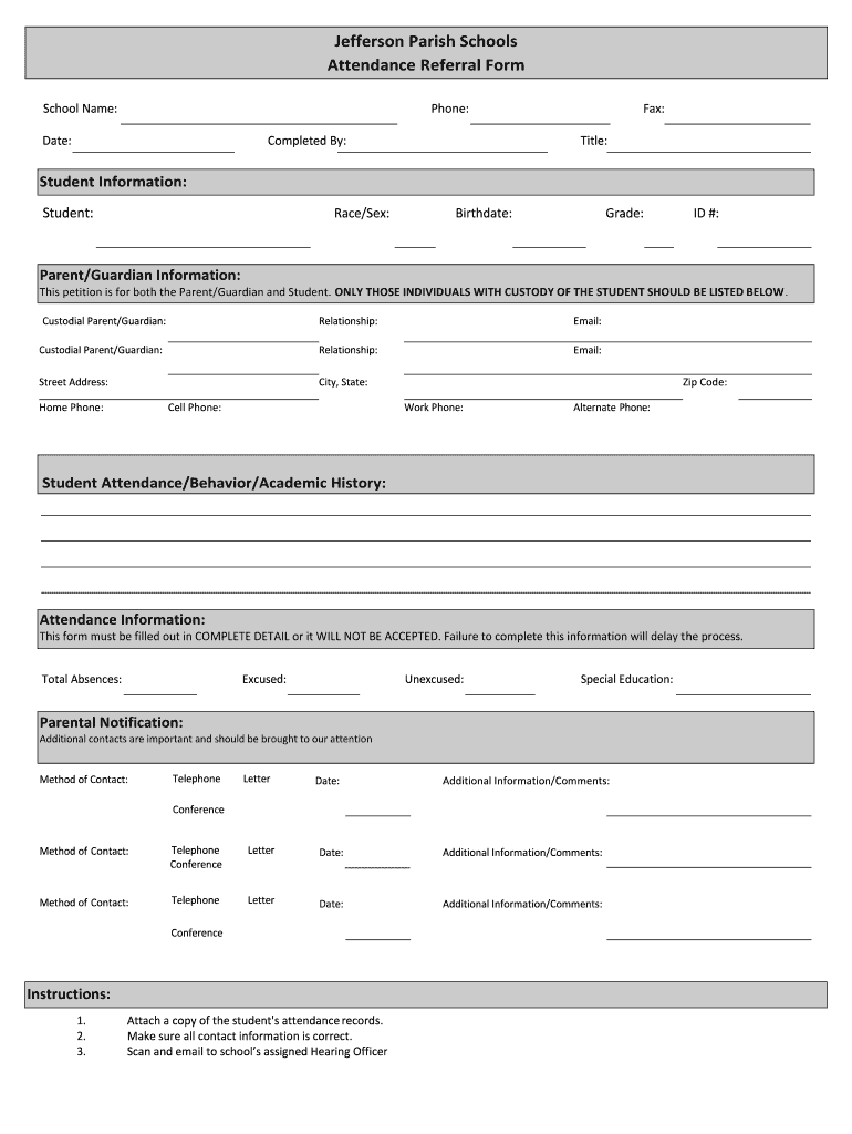 attendance referral form Preview on Page 1