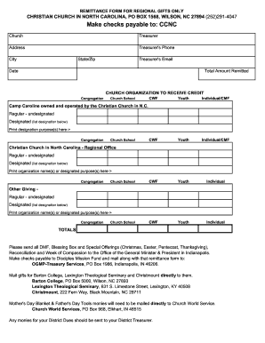REMITTANCE FORM FOR REGIONAL GIFTS ONLY CHRISTIAN CHURCH ...