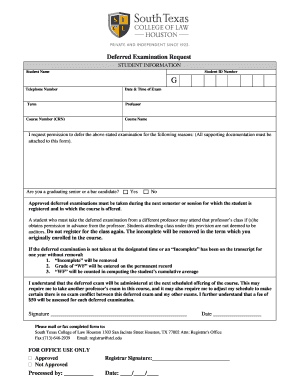 Fillable Online Examination Request Form STUDENT ID NUMBER Fax Email ...