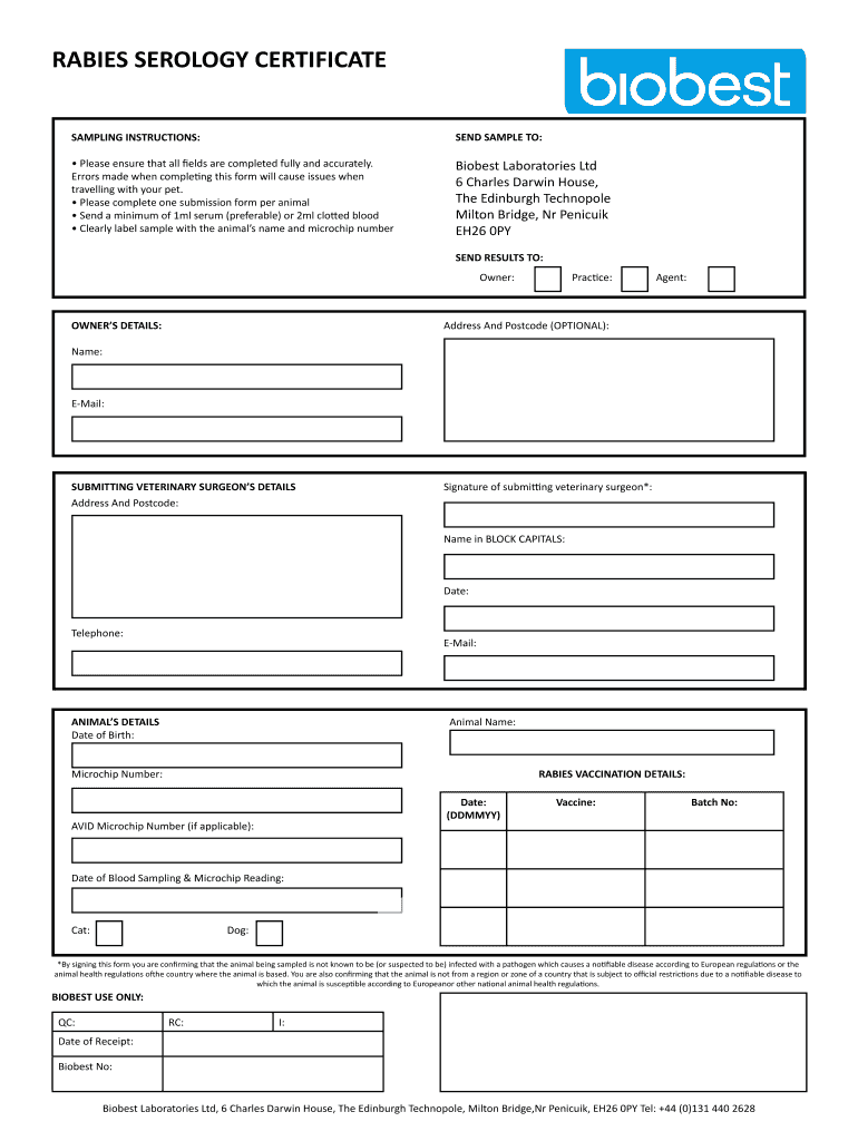 rabies serology certificate Preview on Page 1